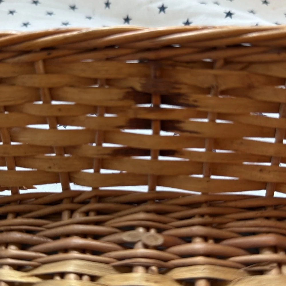 Vintage Square Yugoslavian Wicker Rattan Basket 10.5” Stamped Made in Yugoslavia